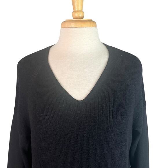 Eileen Fisher Merino Wool Tunic Sweater Womens XL Black V Neck Relaxed Basic - Picture 2 of 12